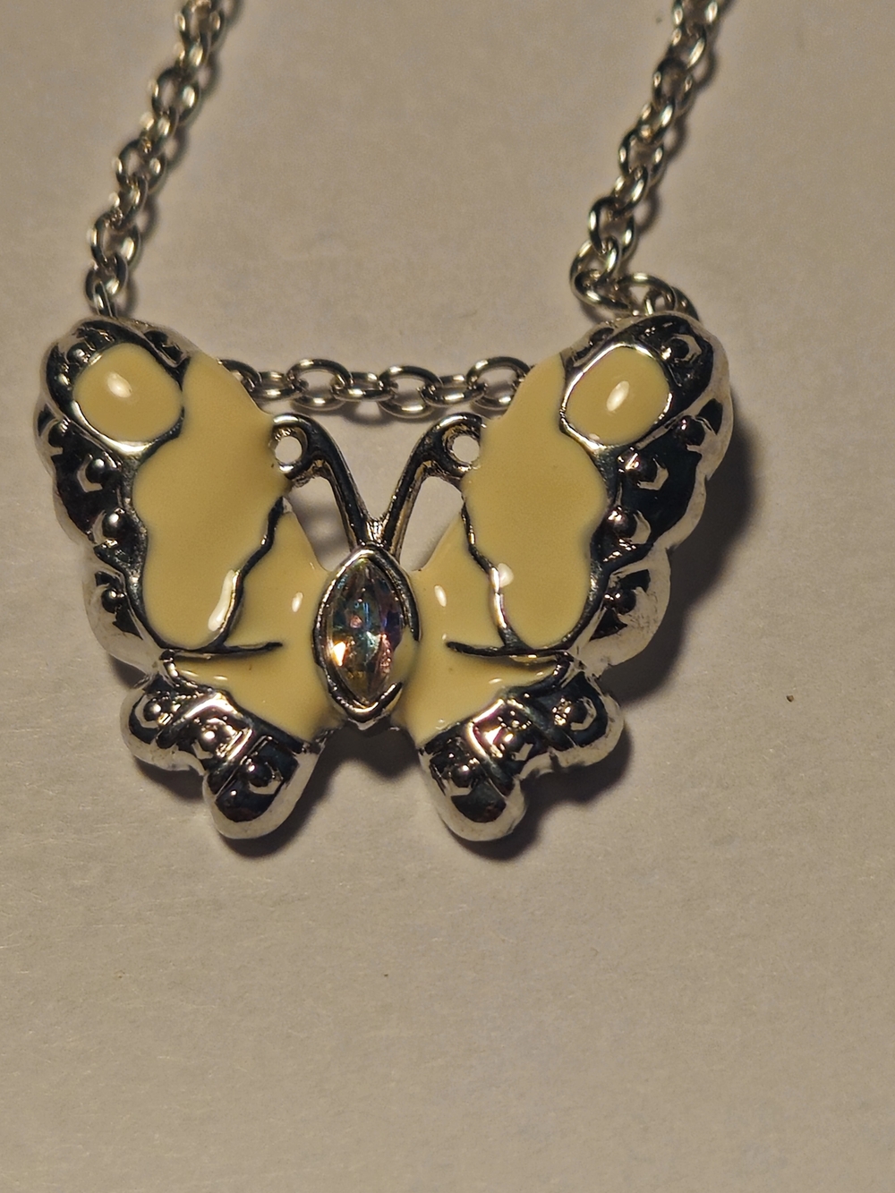 Butterfly Pendant Necklace - Yellow Enamel Accent